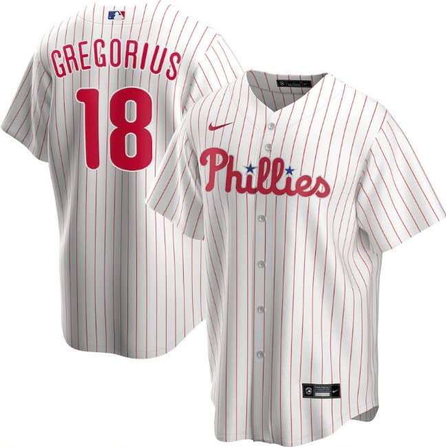 Men's Philadelphia Phillies #18 Didi Gregorius White Cool Base Stitched Jersey
